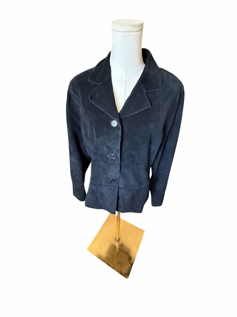 Brandon Thomas Leather Classic Black Suede Button-Front Jacket Sz L